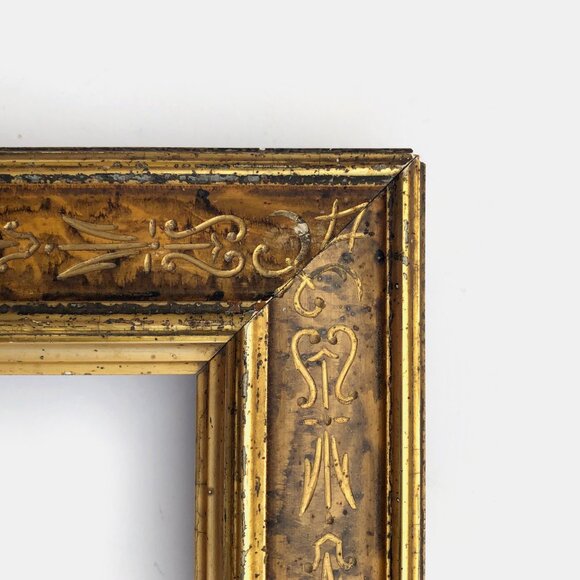 Antique Shabby Chic Gold Frame With Hand Painted Faux Marble Panels - Picture 4 of 6